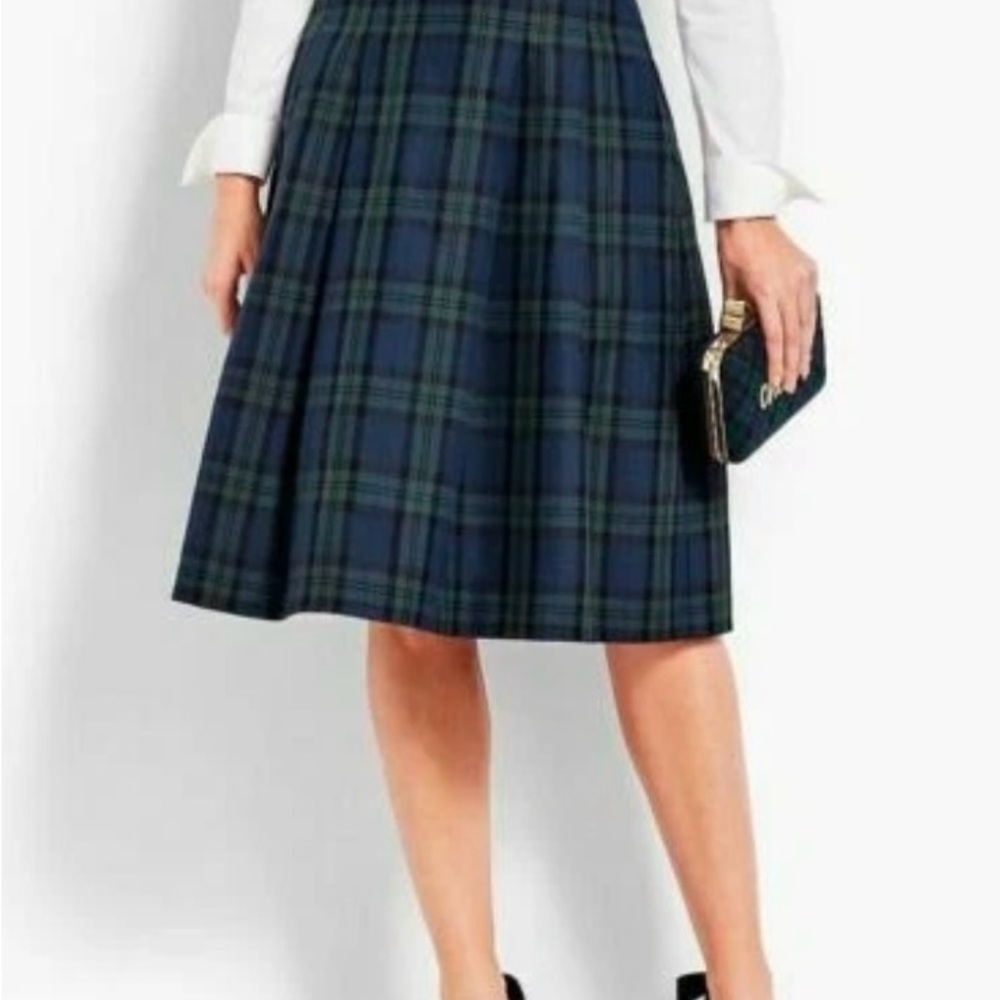 Talbots Navy and Forest Green Plaid A-Line Skirt